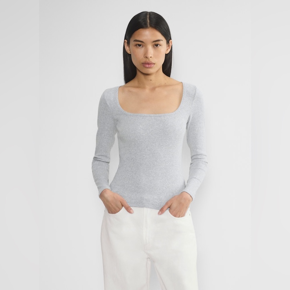 Aritzia HomeStretch Rib Squareneck Longsleeve Top in Heather Chrome Gray